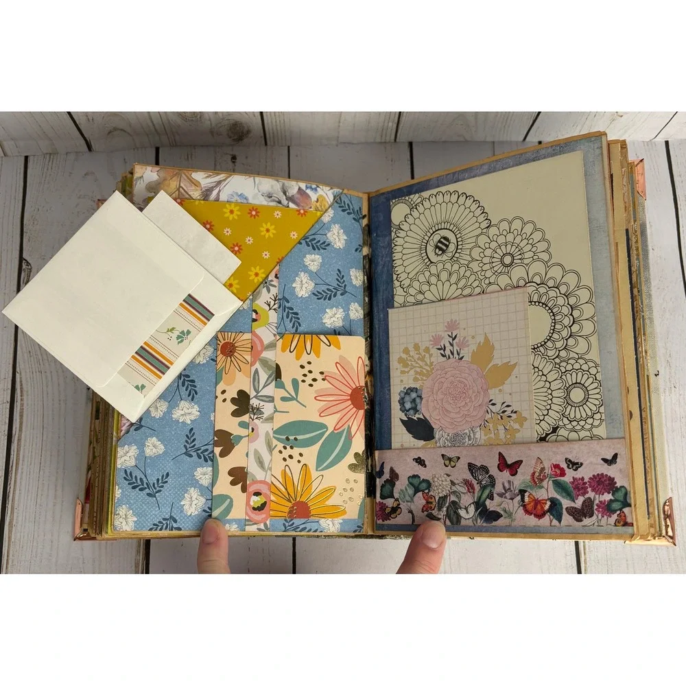Handmade Botanical Junk Journal Floral Scrapbook Hardcover Ribbon Tie Ephemera